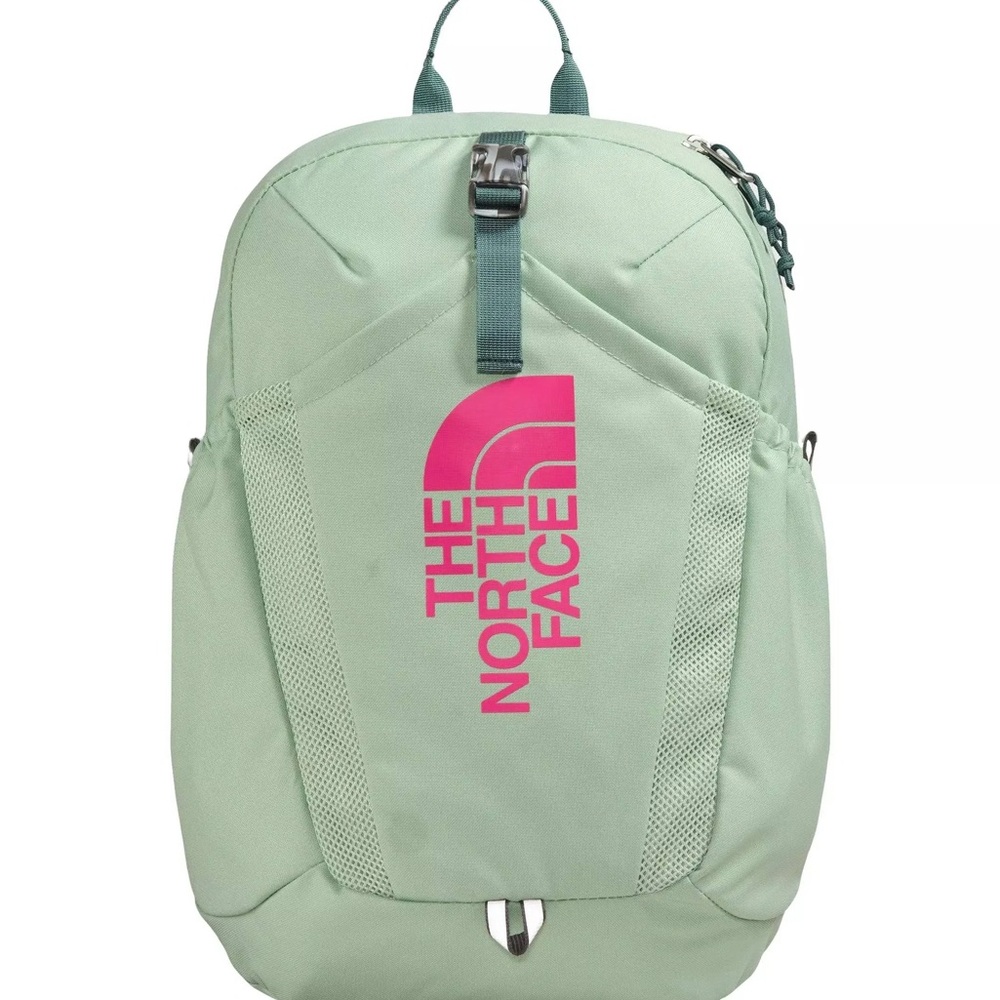 The North Face Backpack in Mint Green and Pink. Used